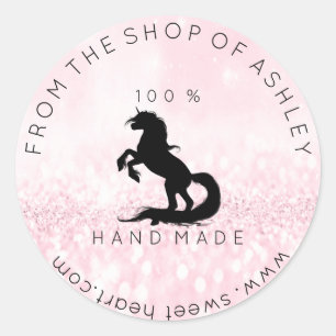 Handmade Logo From Name Web Pink Unicorn Black Classic Round Sticker
