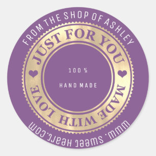 Handmade Logo Name Web Heart Love Purple Gold1 Classic Round Sticker