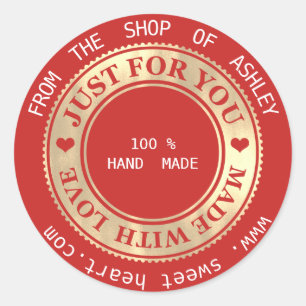 Handmade Logo Name Web Hearts Love Red Gold Classic Round Sticker