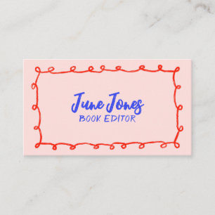 Handmade Loops Doodle Whimsical Inky Red Blue Pink Business Card