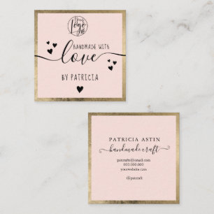 Handmade love typography gold blush pink logo square business card