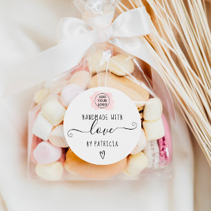 Handmade love typography pink brushstroke logo classic round sticker