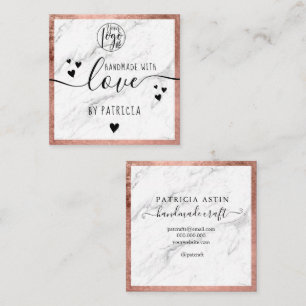 Handmade love typography rose gold marble logo square business card