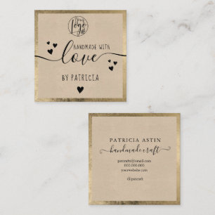 Handmade love typography rustic gold kraft logo square business card