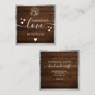 Handmade love typography rustic silver wood logo square business card