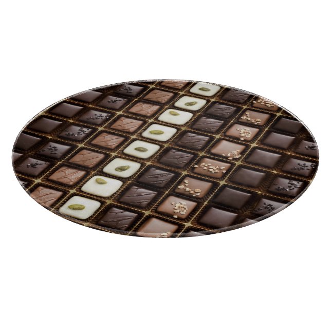 Handmade luxury chocolate in a box cutting board (Corner)
