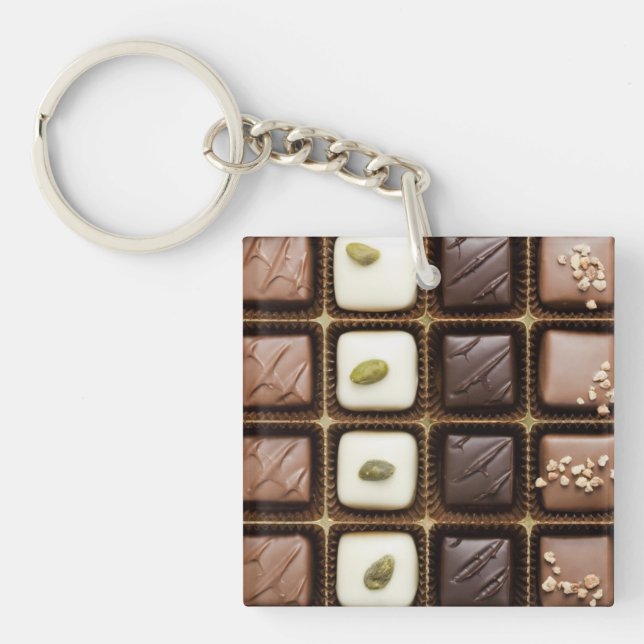 Handmade luxury chocolate in a box key ring (Front)