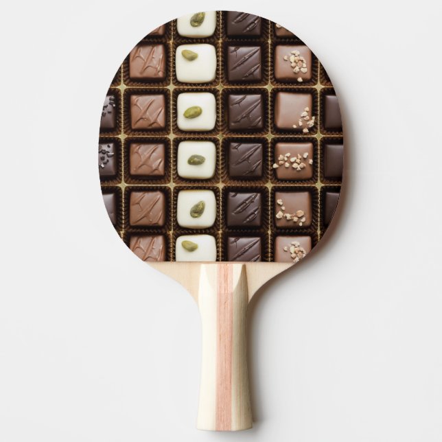 Handmade luxury chocolate in a box ping pong paddle (Front)