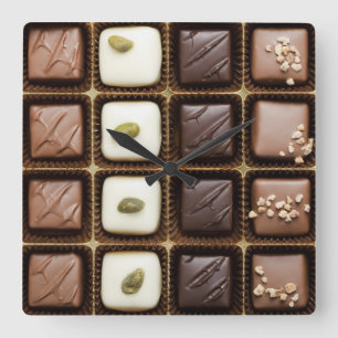 Handmade luxury chocolate in a box square wall clock