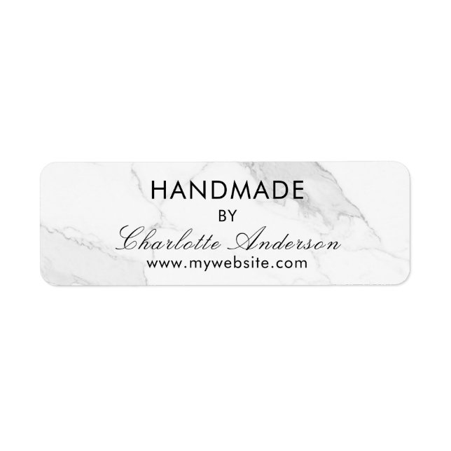 Handmade made by name white marble return address label (Front)