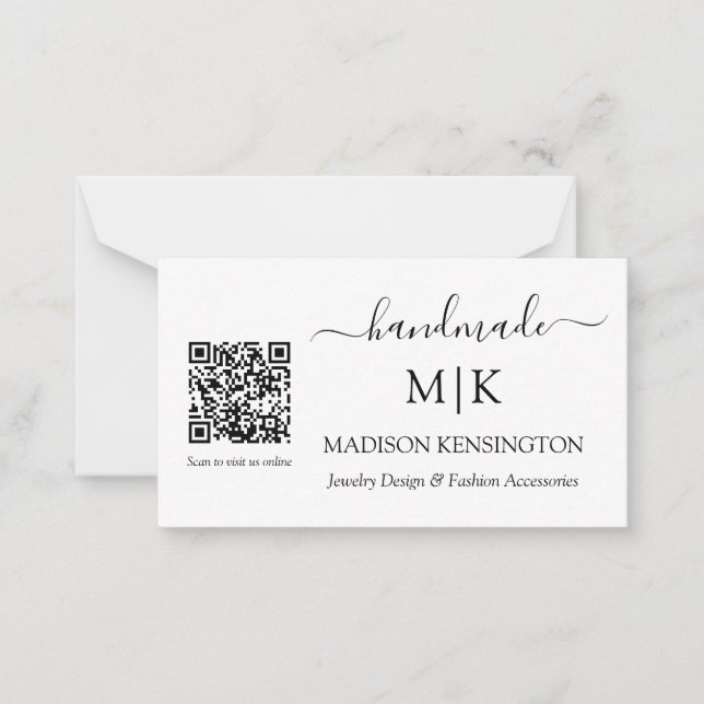 Handmade Monogram or Add Logo Business QR Small Card (Front)