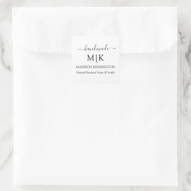 Handmade Monogram or Add Logo Business Small Square Sticker (Bag)