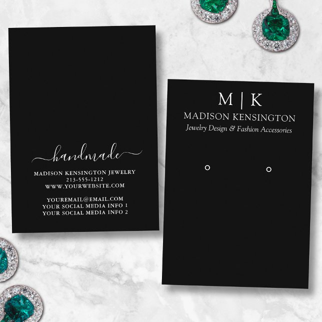 Handmade Monogram or Add Logo Earring Display Card (Edit to Customize text, colors and more)