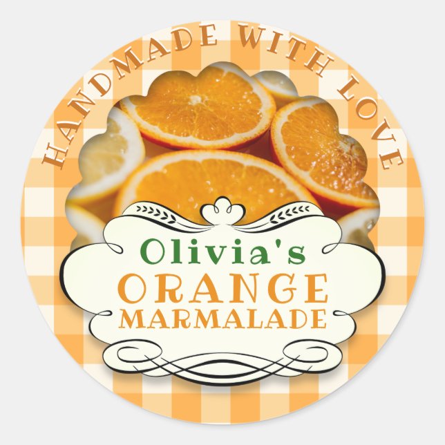 Handmade Orange Marmalade Classic Round Sticker (Front)
