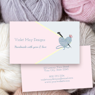 Handmade Pastel Pink Blue Knitting or Yarn Craft Business Card