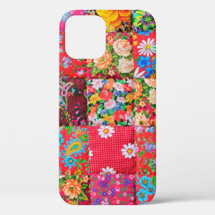 Handmade patchwork quilt with floral pattern as ba iPhone 12 case