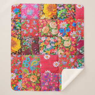 Handmade patchwork quilt with floral pattern as ba sherpa blanket