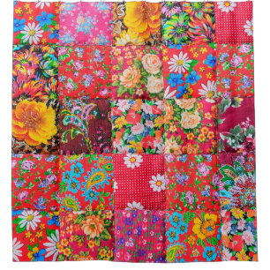 Handmade patchwork quilt with floral pattern as ba shower curtain