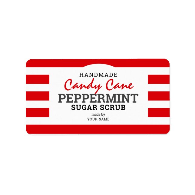 Handmade Peppermint Candy Cane Sugar Scrub Label (Front)