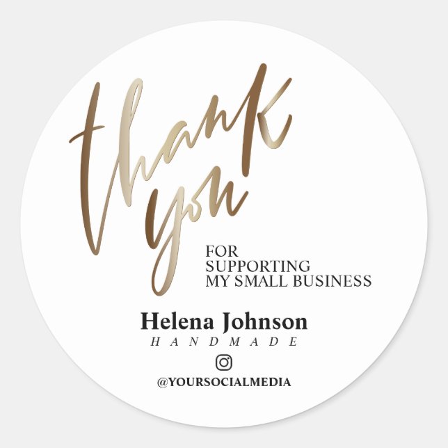 Handmade Personalised Thank you Classic Round Sticker (Front)