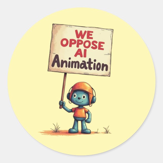 Handmade Plasticine Protest – We Oppose AI Animati Classic Round Sticker (Front)