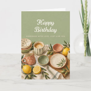 Handmade Pottery Mugs Watercolor Birthday Card