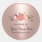 Handmade Product Floral Rose Gold Business Classic Round Sticker (Front)