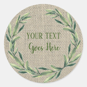 Handmade Product Vintage Burlap Floral Wreath Classic Round Sticker