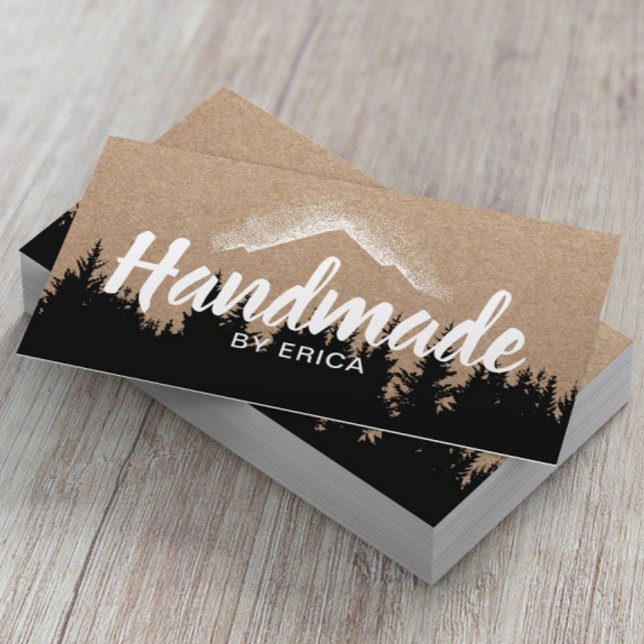 Handmade Products Mountain Logo Rustic Kraft Business Card (Creator Uploaded)