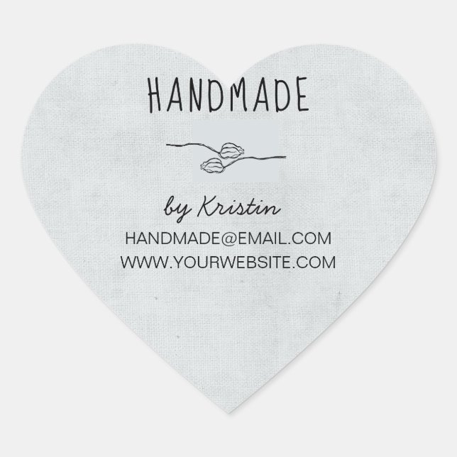 Handmade Rustic Grey Canvas Heart Sticker (Front)