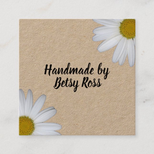 Handmade Rustic Kraft Daisy Flowers Social Media Square Business Card (Front)
