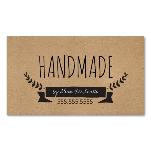 Handmade Rustic Kraft Magnetic Business Card (Front)
