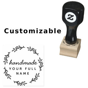 Handmade Script Name Round Leaves Simple Minimal Rubber Stamp