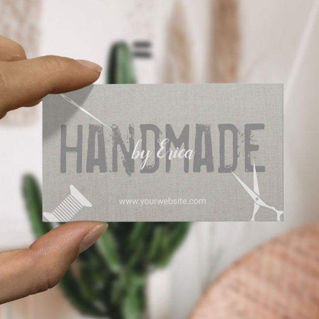 Handmade Sewing Crafts Elegant Silver Linen Business Card (Creator Uploaded)