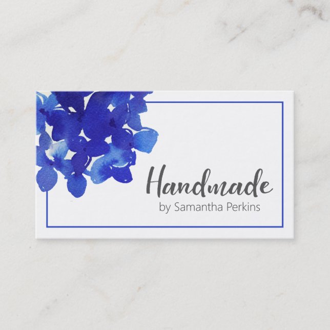 Handmade Simple Blue Flower Business Card (Front)