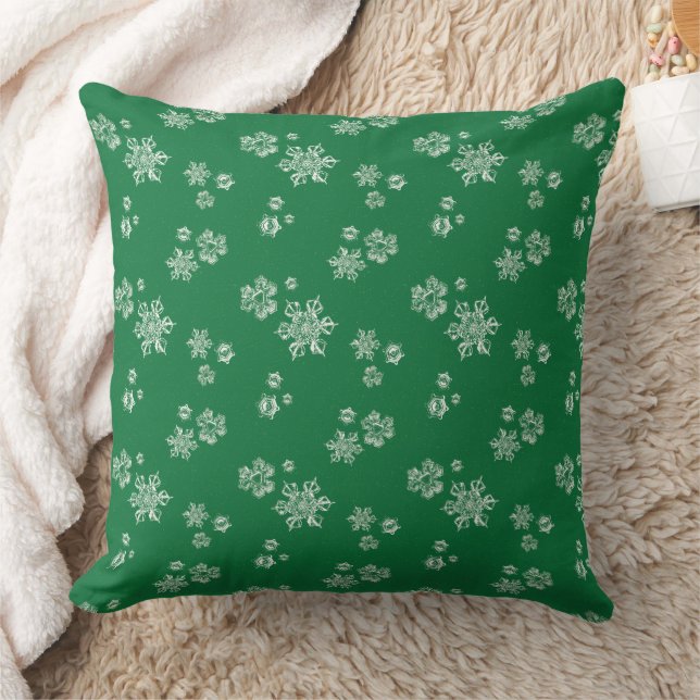 Handmade Snowflake Flurries - Bright Green & White Cushion (Blanket)