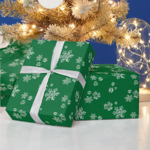 Handmade Snowflake Flurries - Bright Green & White Wrapping Paper