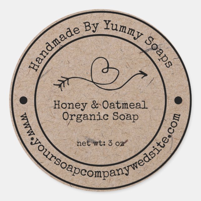 Handmade Soap Label |Faux Kraft Paper Doodle Heart (Front)