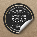 Handmade Soap Making Vintage Floral Plain Black Classic Round Sticker<br><div class="desc">Handmade Soap Making Vintage Floral Plain Black Stickers.</div>