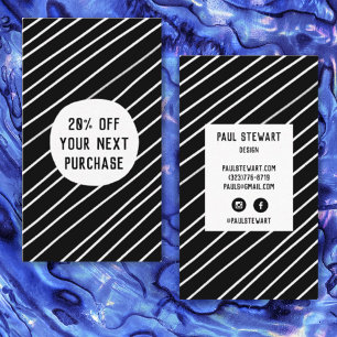 Handmade Stripes Minimalist Cool Black & White Discount Card