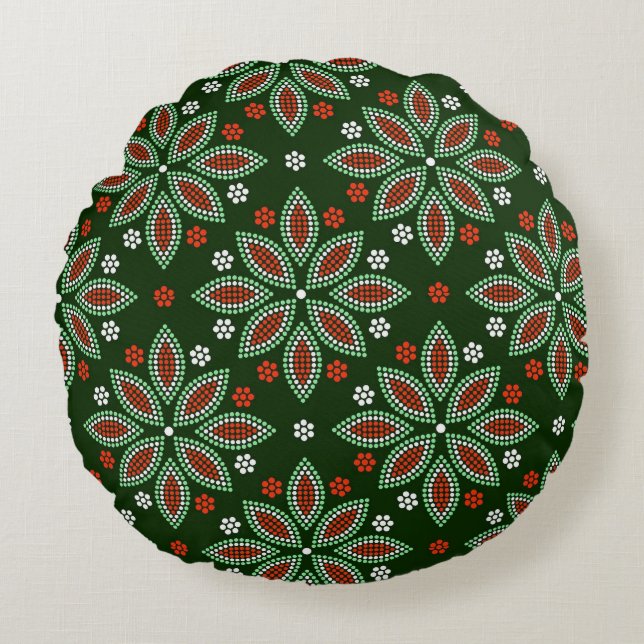 Handmade Style Dot Mandala Floral Pattern Round Cushion (Front)