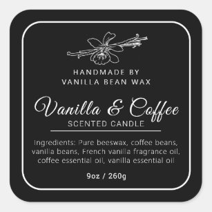 Handmade vanilla coffee candle mono ingredients square sticker