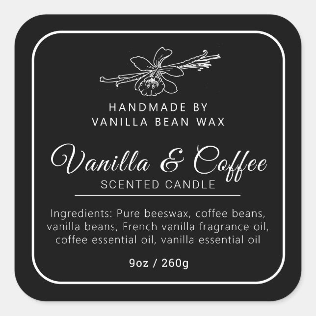 Handmade vanilla coffee candle mono ingredients square sticker (Front)