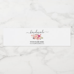 Handmade Watercolor Pink Floral Wraparound Label