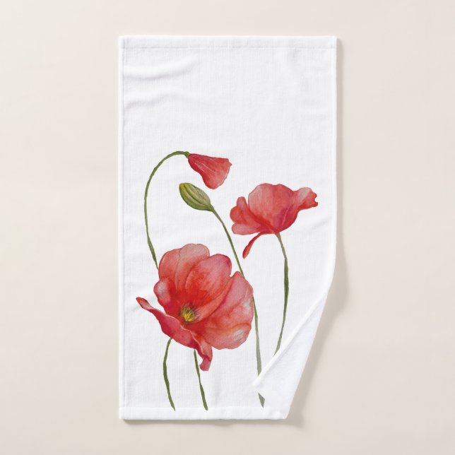 Handmade watercolor poppy design  hand towel (Hand Towel)