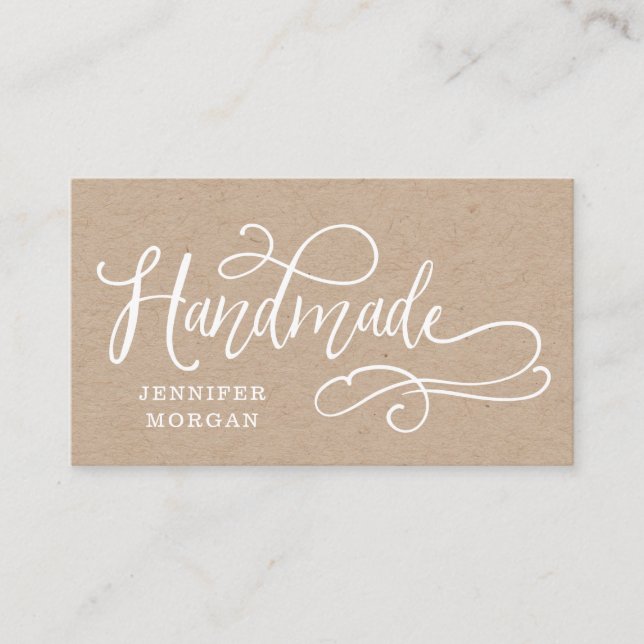 handmade whimsical script kraft  business card (Front)