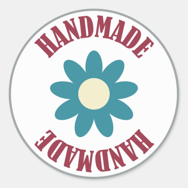 Handmade With A Flower Classic Round Sticker (Front)