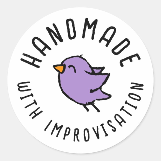 Handmade with Improvisation Cute Bird Drawing Classic Round Sticker (Front)