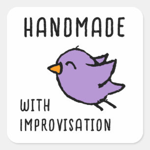 Handmade with Improvisation Cute Bird Drawing Square Sticker