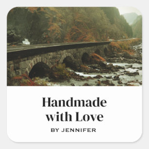 Handmade with Love Autumn Forest and River Photo Square Sticker